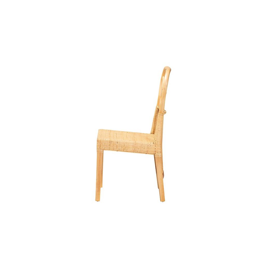Bohemian Oak Brown Finished Mahogany Wood and Natural Rattan Dining Chair. Picture 3