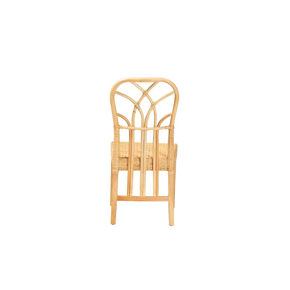 Bohemian Oak Brown Finished Mahogany Wood and Natural Rattan Dining Chair. Picture 4