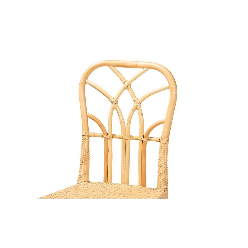 Bohemian Oak Brown Finished Mahogany Wood and Natural Rattan Dining Chair. Picture 5