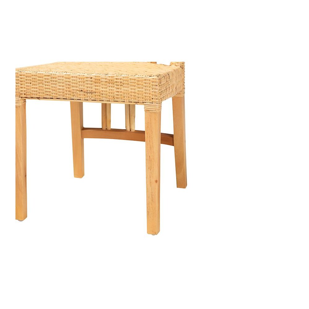 Bohemian Oak Brown Finished Mahogany Wood and Natural Rattan Dining Chair. Picture 6