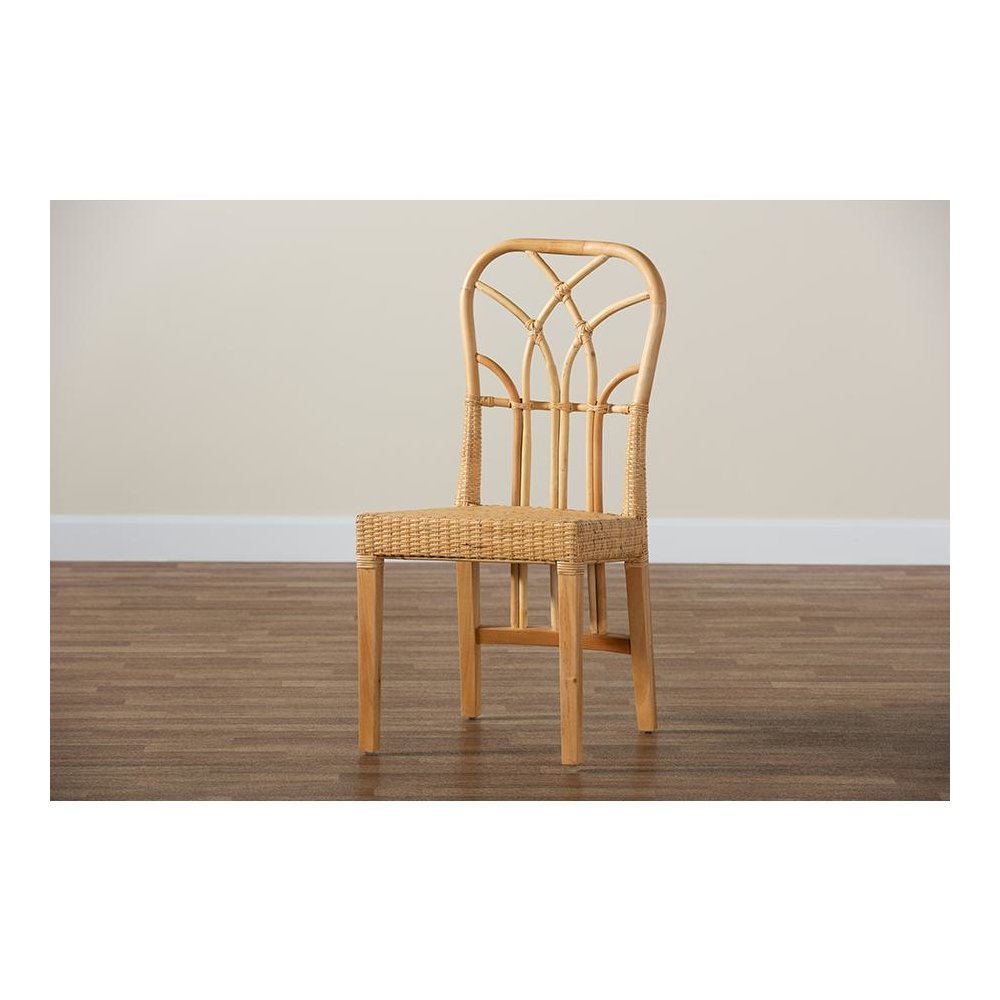 Bohemian Oak Brown Finished Mahogany Wood and Natural Rattan Dining Chair. Picture 9