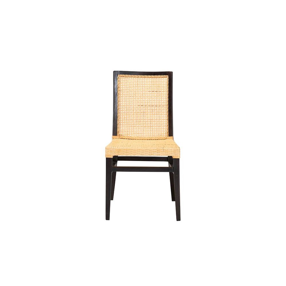 Bohemian Dark Brown Mahogany Wood and Natural Rattan Dining Chair. Picture 2