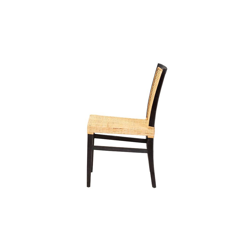 Bohemian Dark Brown Mahogany Wood and Natural Rattan Dining Chair. Picture 3
