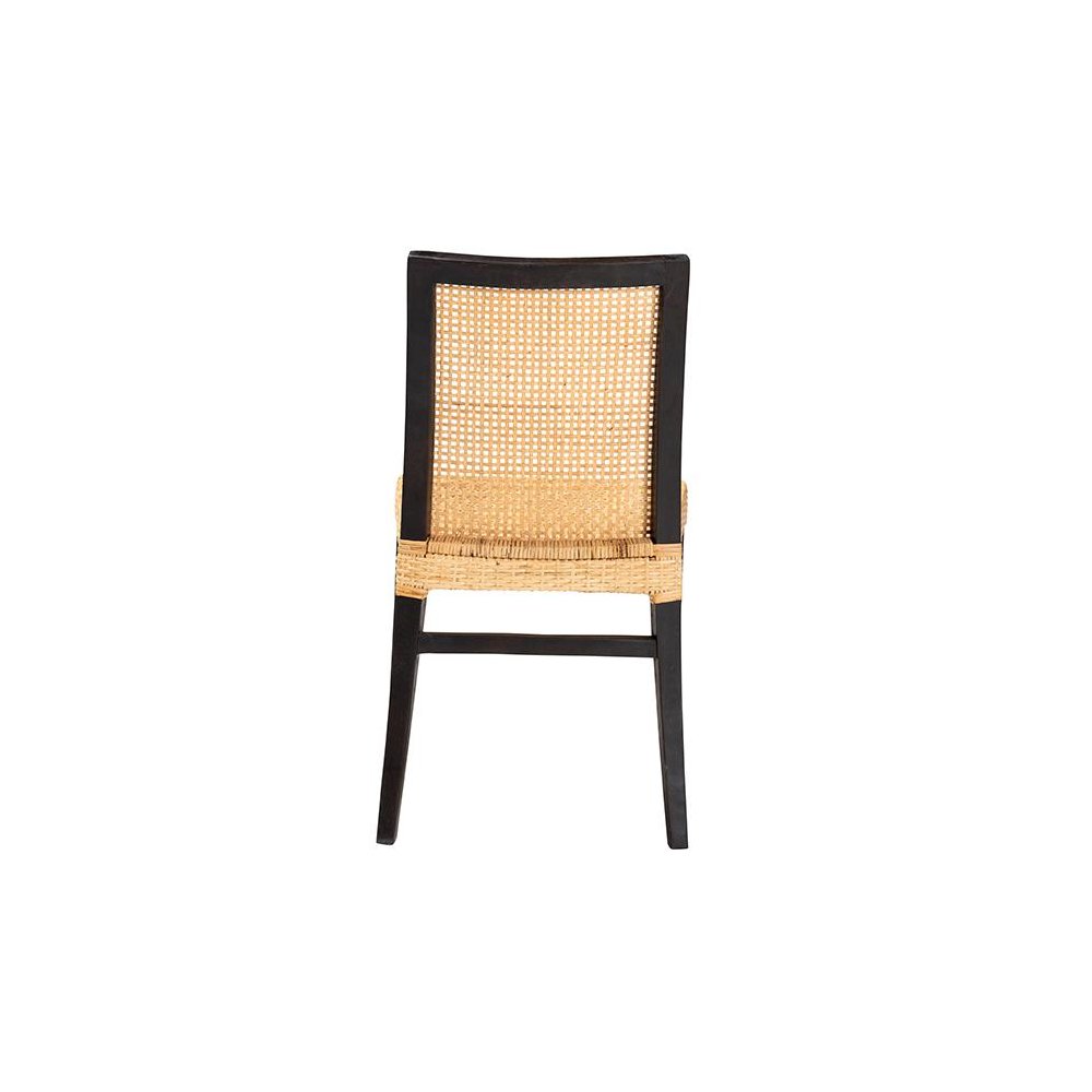 Bohemian Dark Brown Mahogany Wood and Natural Rattan Dining Chair. Picture 4