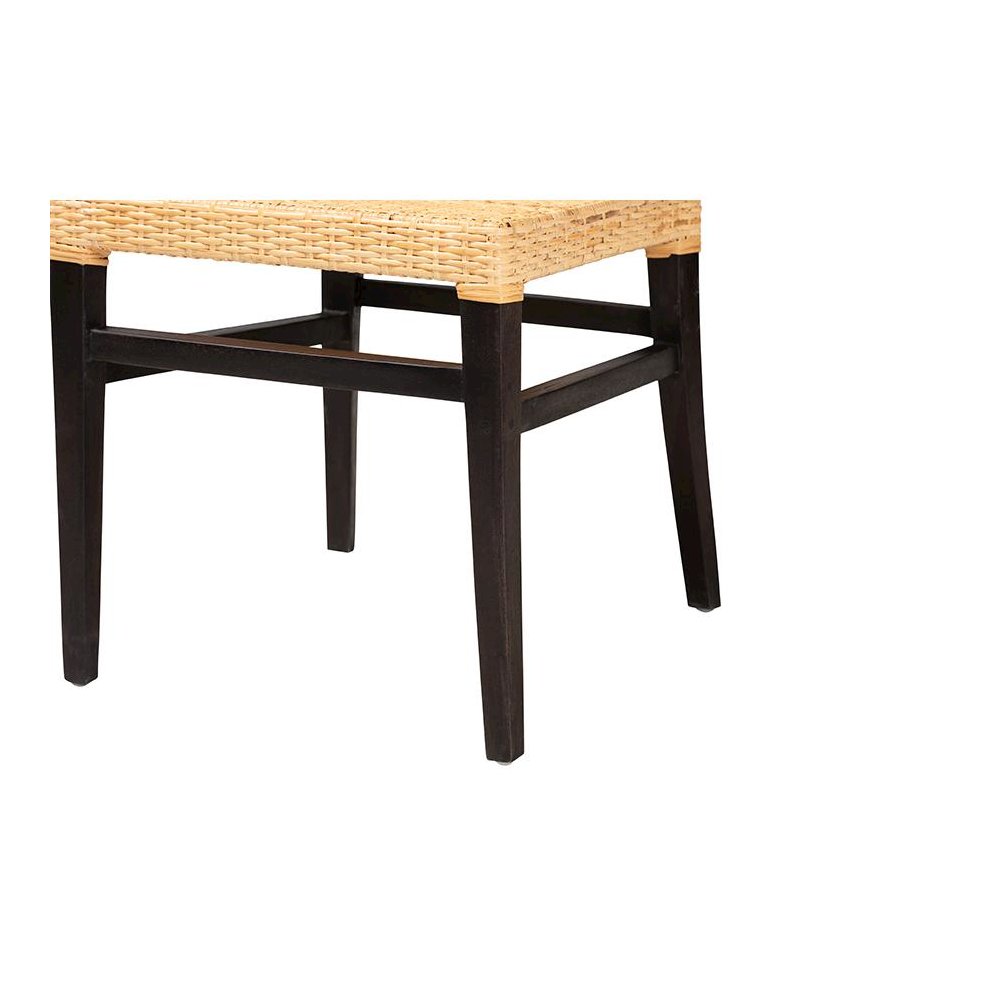 Bohemian Dark Brown Mahogany Wood and Natural Rattan Dining Chair. Picture 6