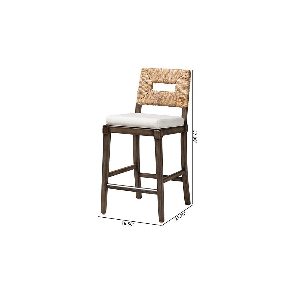 Bohemian Dark Brown Finished Mahogany Wood and Natural Rattan Counter Stool. Picture 10
