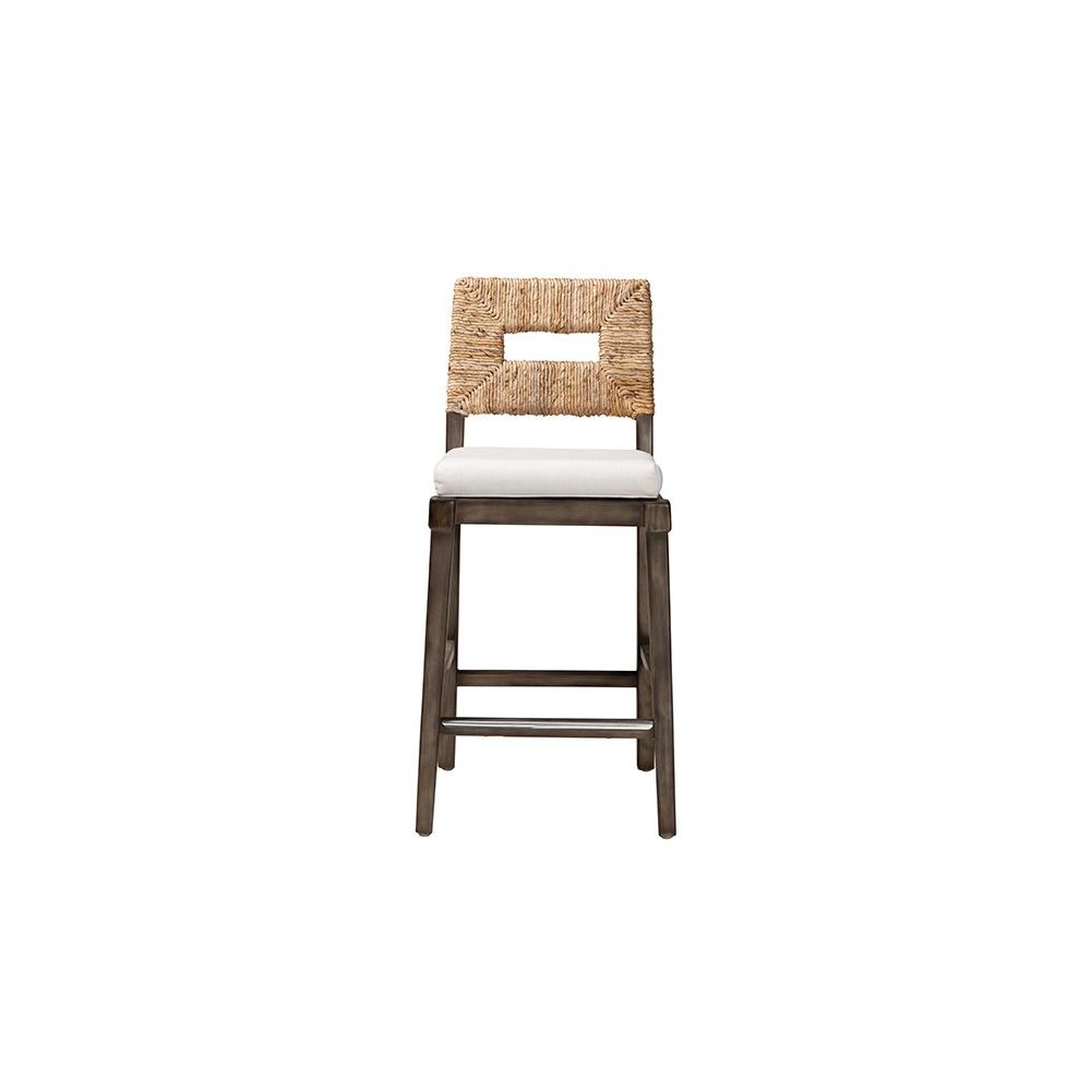 Bohemian Dark Brown Finished Mahogany Wood and Natural Rattan Counter Stool. Picture 2
