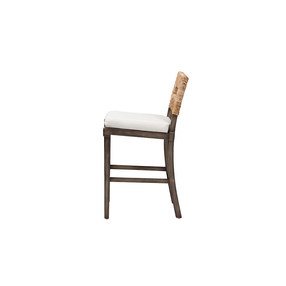 Bohemian Dark Brown Finished Mahogany Wood and Natural Rattan Counter Stool. Picture 3