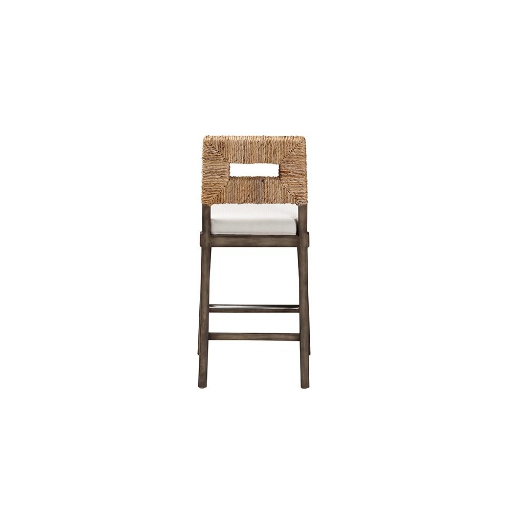 Bohemian Dark Brown Finished Mahogany Wood and Natural Rattan Counter Stool. Picture 4