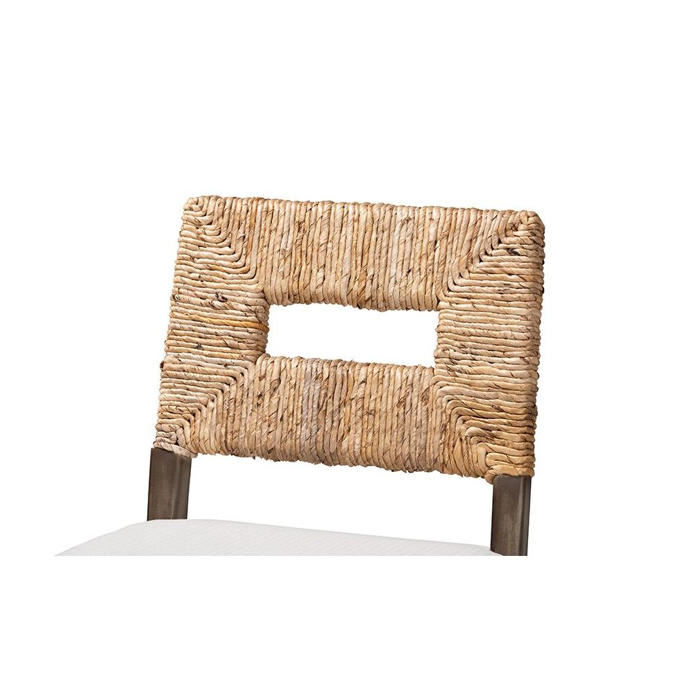 Bohemian Dark Brown Finished Mahogany Wood and Natural Rattan Counter Stool. Picture 5