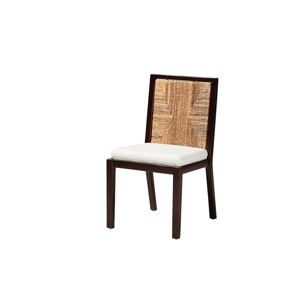 Bohemian Dark Brown Mahogany Wood and Natural Seagrass Dining Side Chair. Picture 1