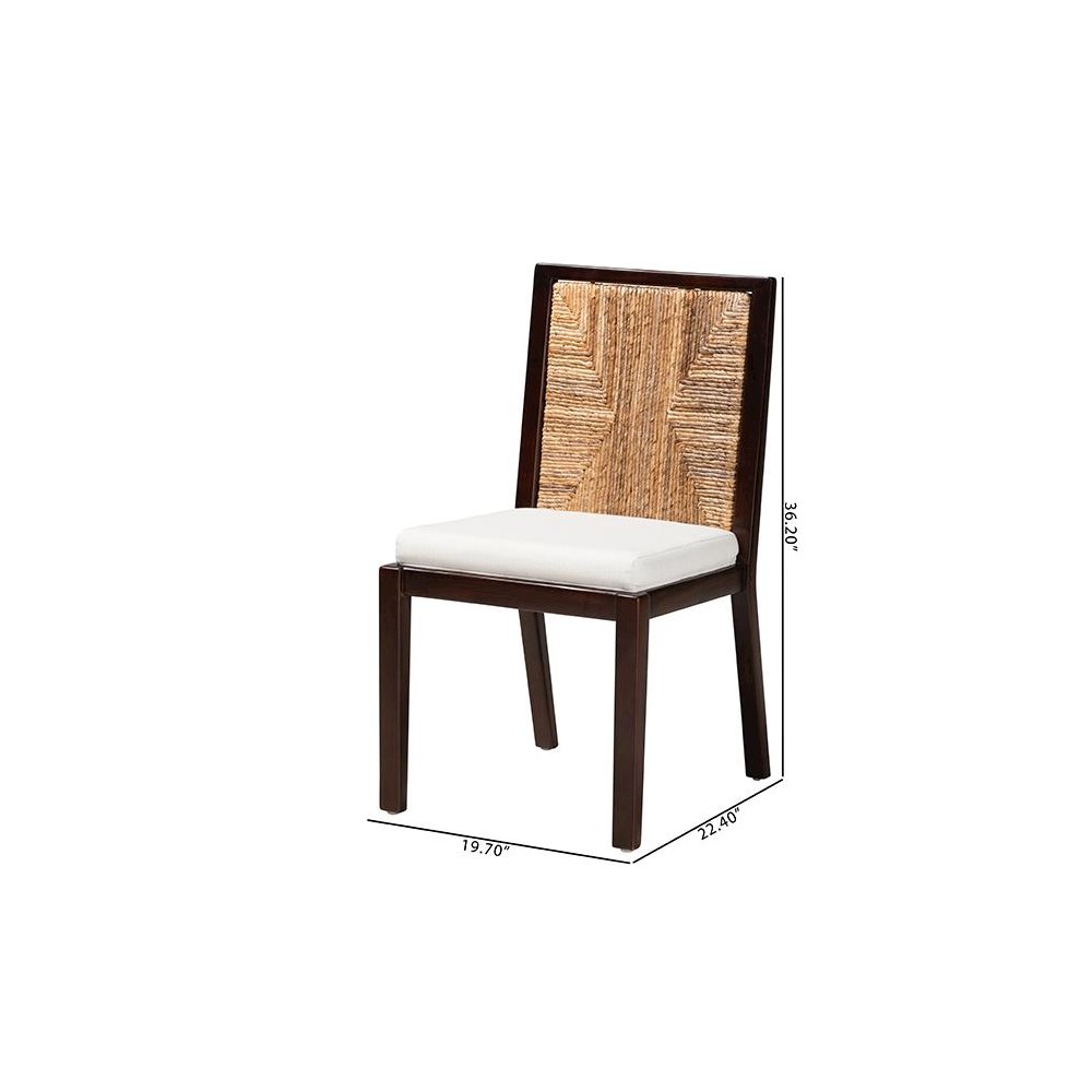 Bohemian Dark Brown Mahogany Wood and Natural Seagrass Dining Side Chair. Picture 10