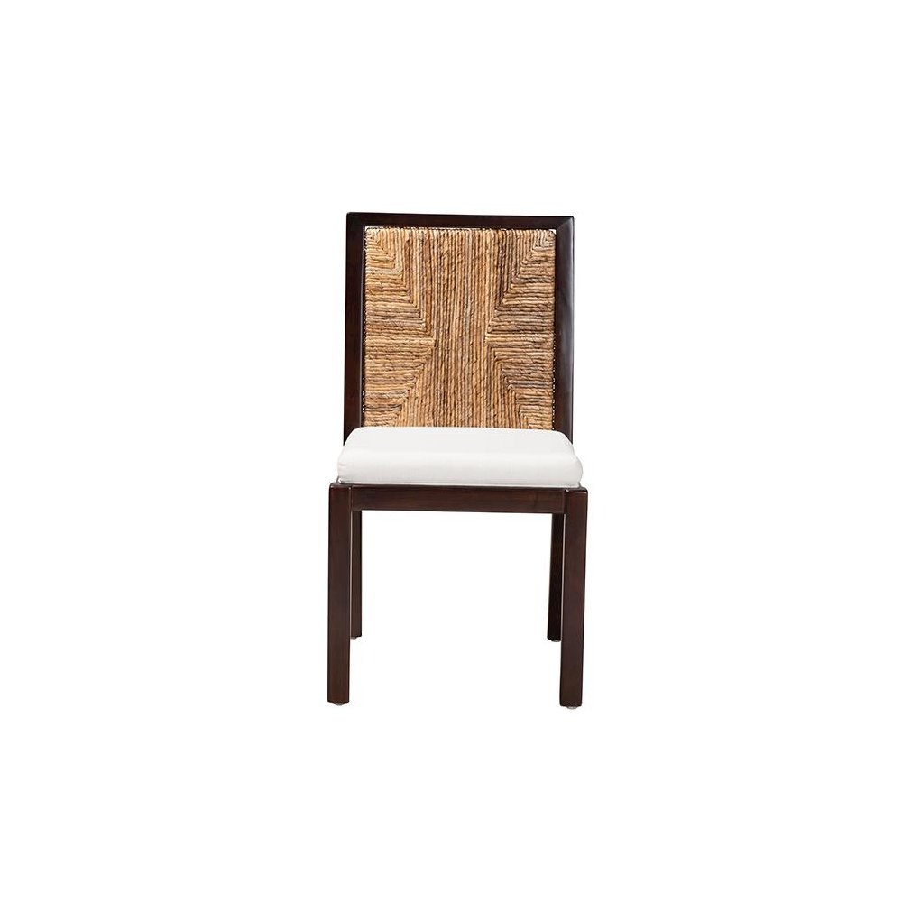 Bohemian Dark Brown Mahogany Wood and Natural Seagrass Dining Side Chair. Picture 2