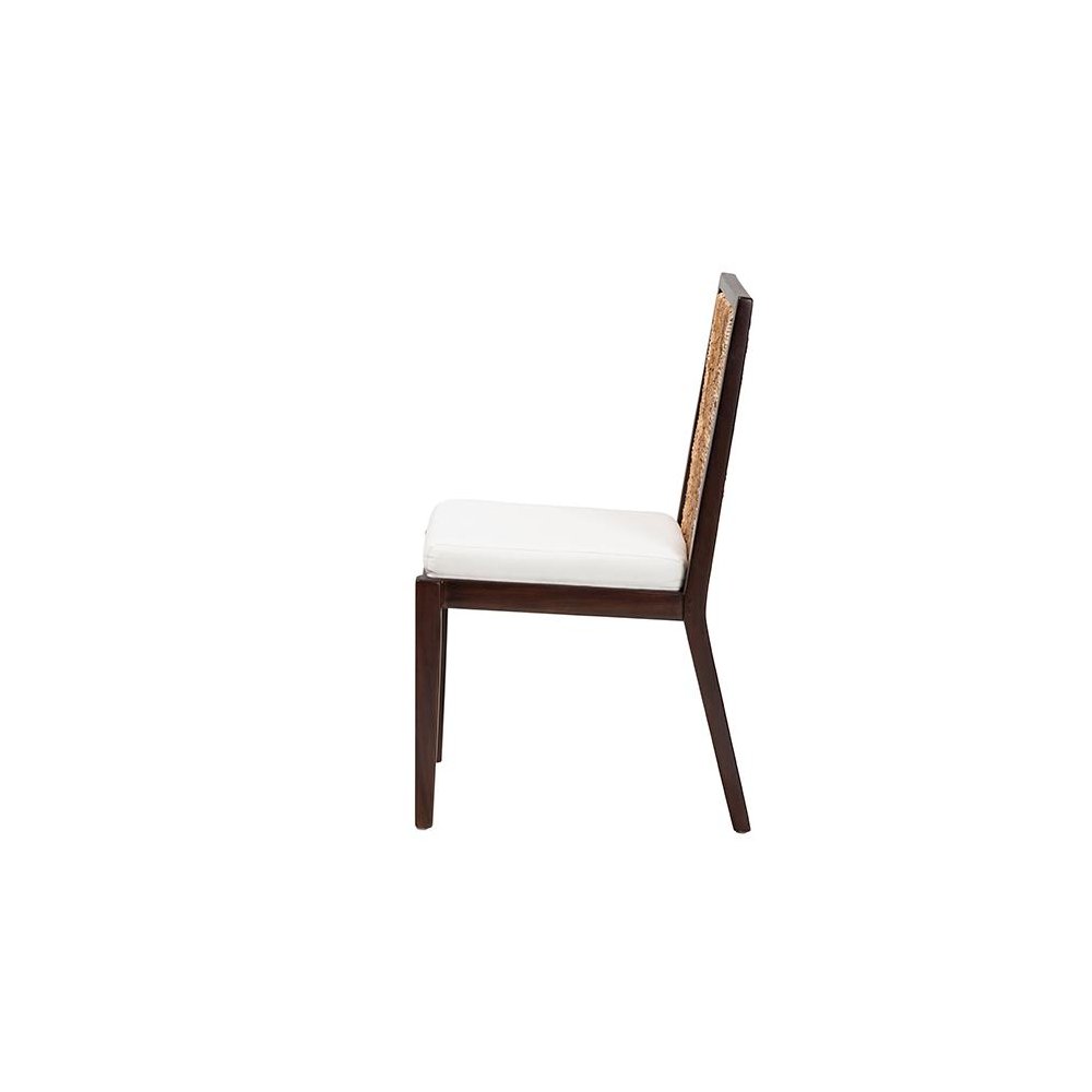 Bohemian Dark Brown Mahogany Wood and Natural Seagrass Dining Side Chair. Picture 3