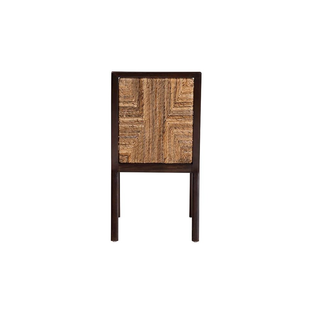 Bohemian Dark Brown Mahogany Wood and Natural Seagrass Dining Side Chair. Picture 4