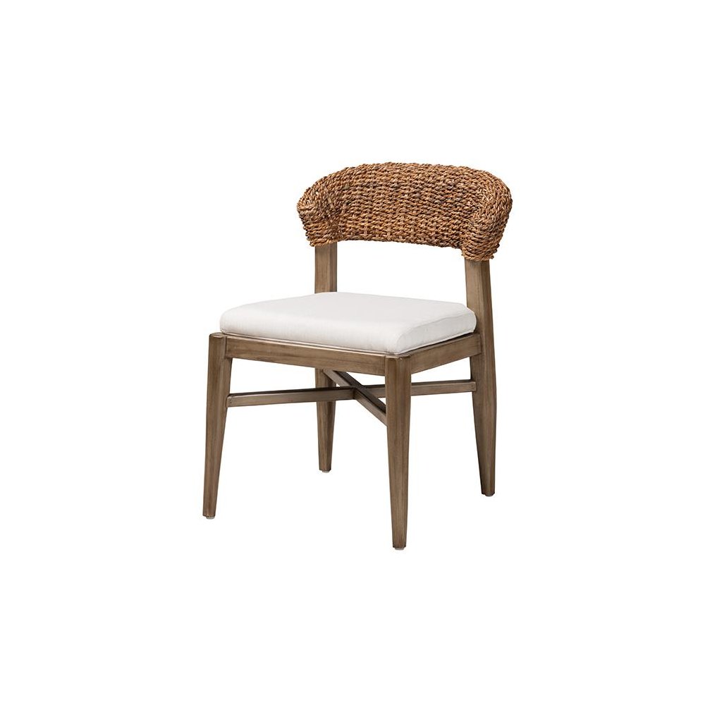 Bohemian Walnut Brown Finished Mahogany Wood and Natural Rattan Dining Chair. Picture 1