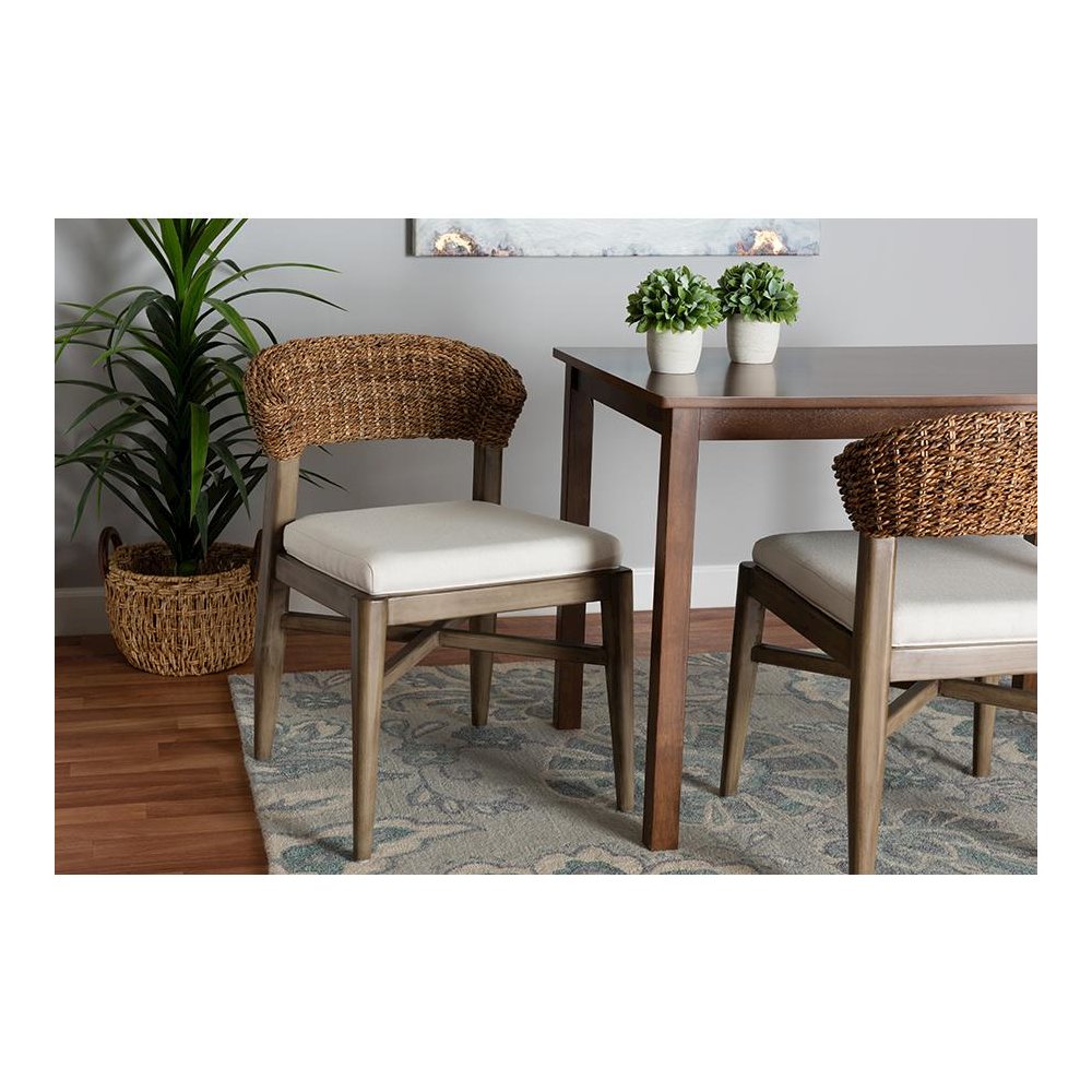 Bohemian Walnut Brown Finished Mahogany Wood and Natural Rattan Dining Chair. Picture 8