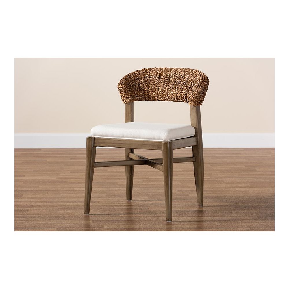 Bohemian Walnut Brown Finished Mahogany Wood and Natural Rattan Dining Chair. Picture 9