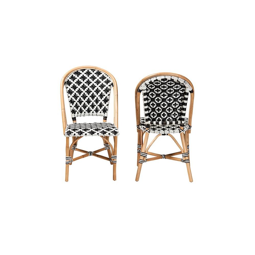 French Black and White Weaving Natural Rattan 2-Piece Bistro Chair Set. Picture 2