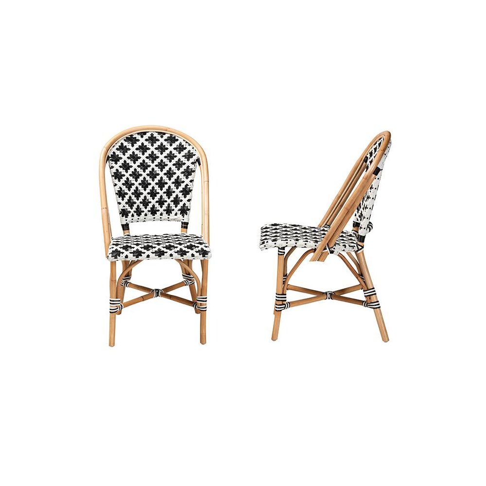 French Black and White Weaving Natural Rattan 2-Piece Bistro Chair Set. Picture 3