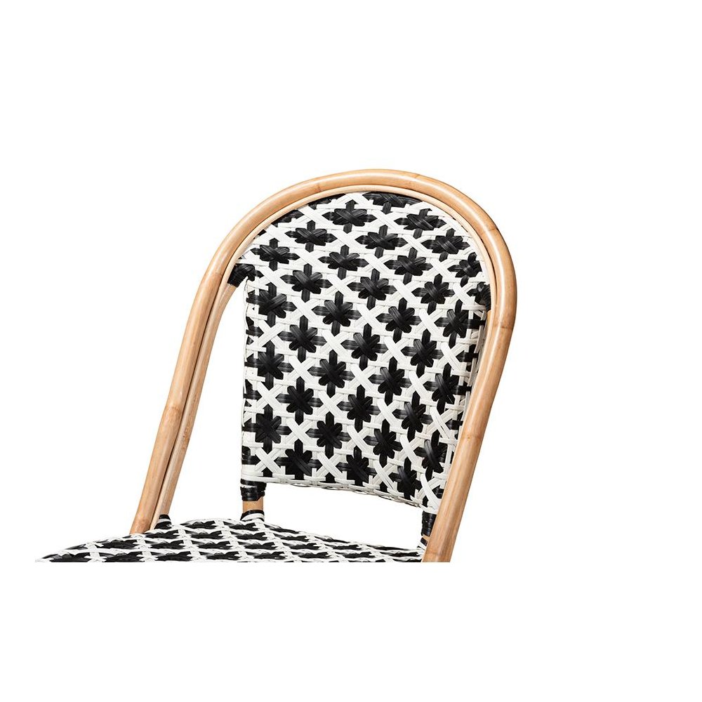 French Black and White Weaving Natural Rattan 2-Piece Bistro Chair Set. Picture 4