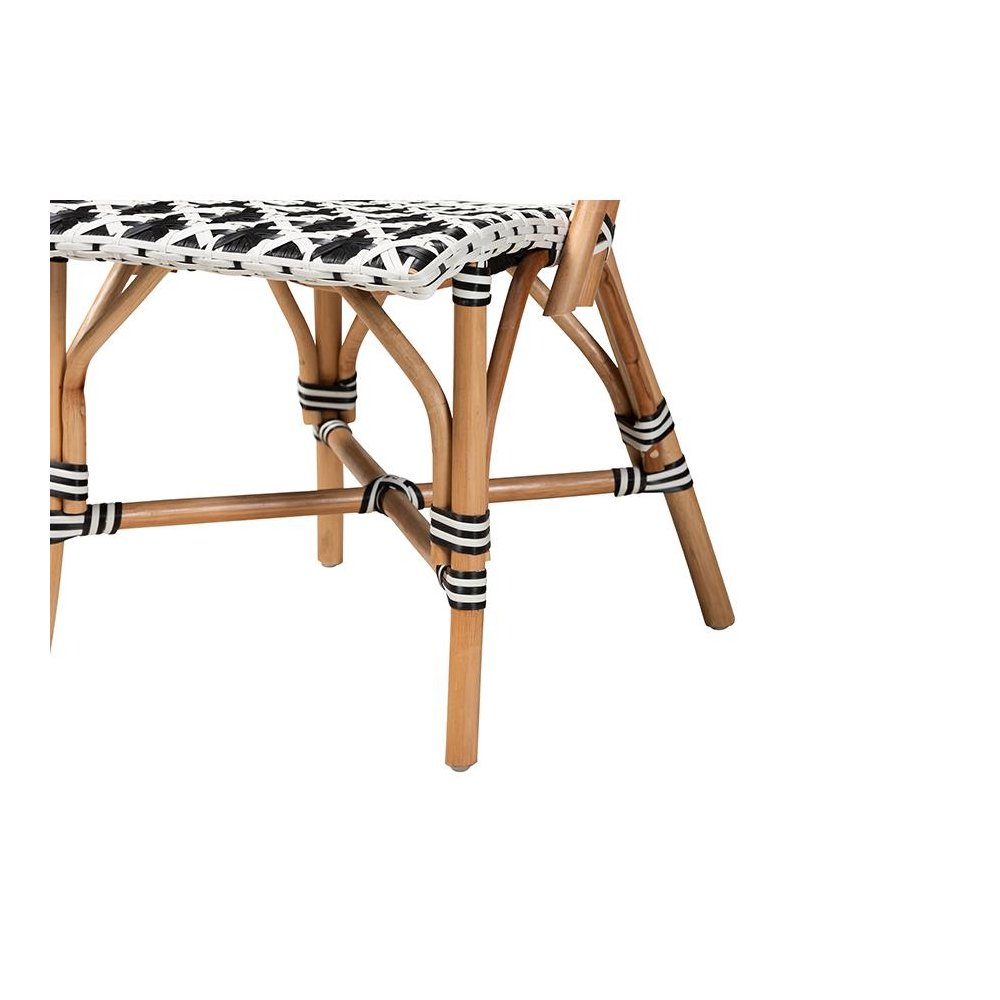 French Black and White Weaving Natural Rattan 2-Piece Bistro Chair Set. Picture 5