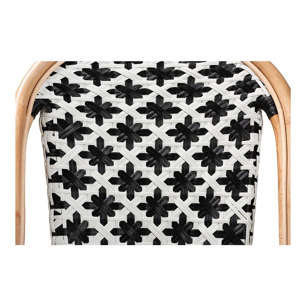 French Black and White Weaving Natural Rattan 2-Piece Bistro Chair Set. Picture 6