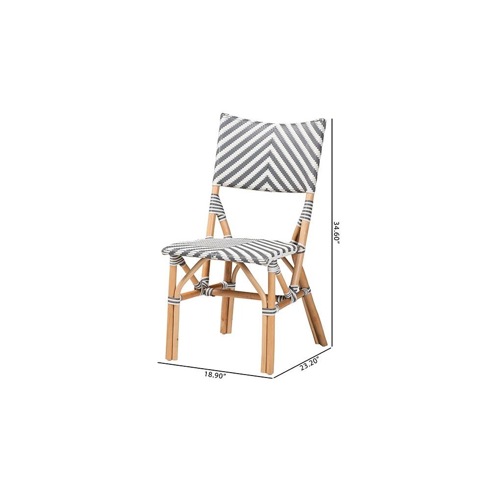French Grey and White Weaving and Natural Rattan Bistro Chair. Picture 10
