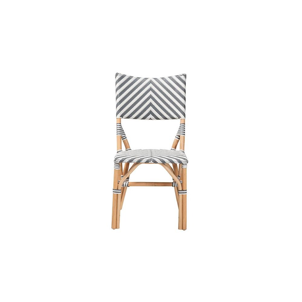 French Grey and White Weaving and Natural Rattan Bistro Chair. Picture 2