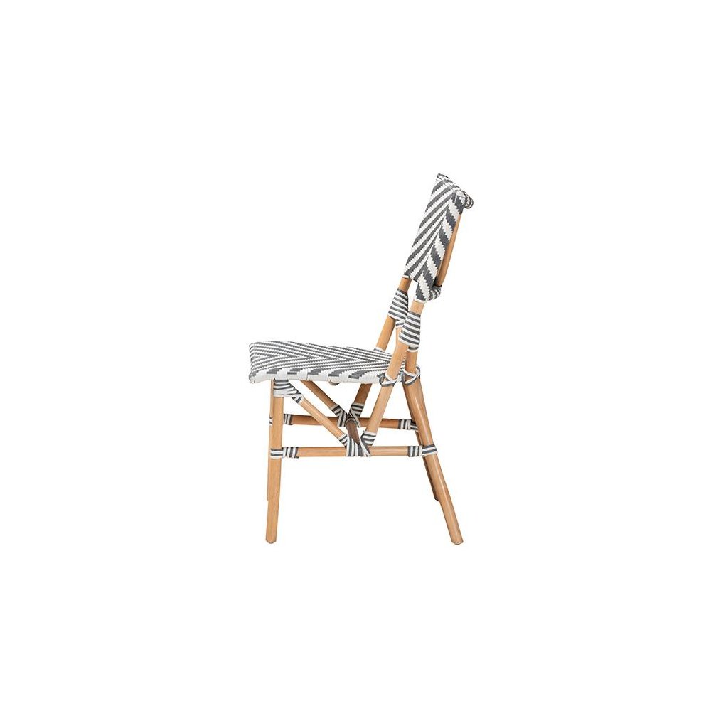 French Grey and White Weaving and Natural Rattan Bistro Chair. Picture 3
