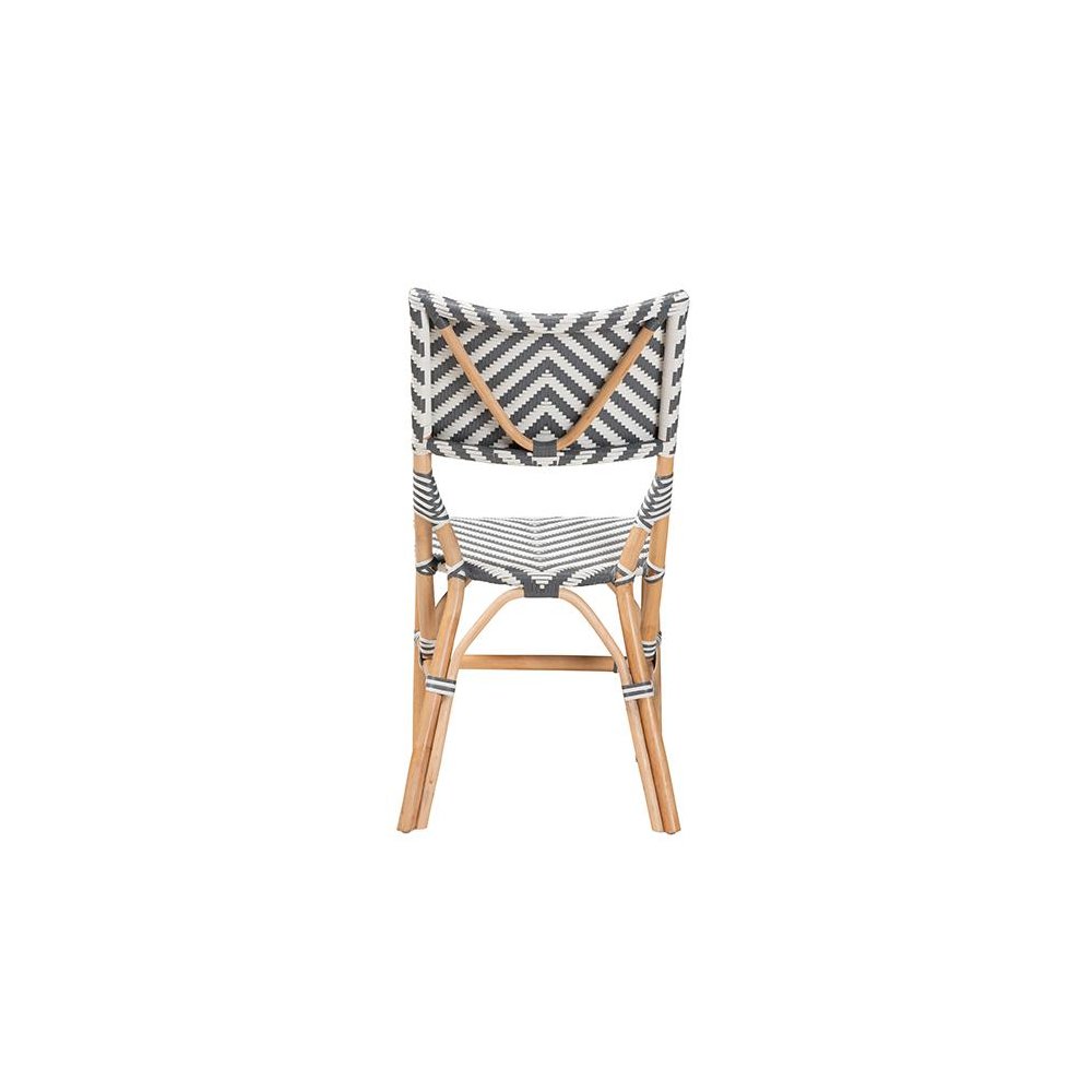 French Grey and White Weaving and Natural Rattan Bistro Chair. Picture 4