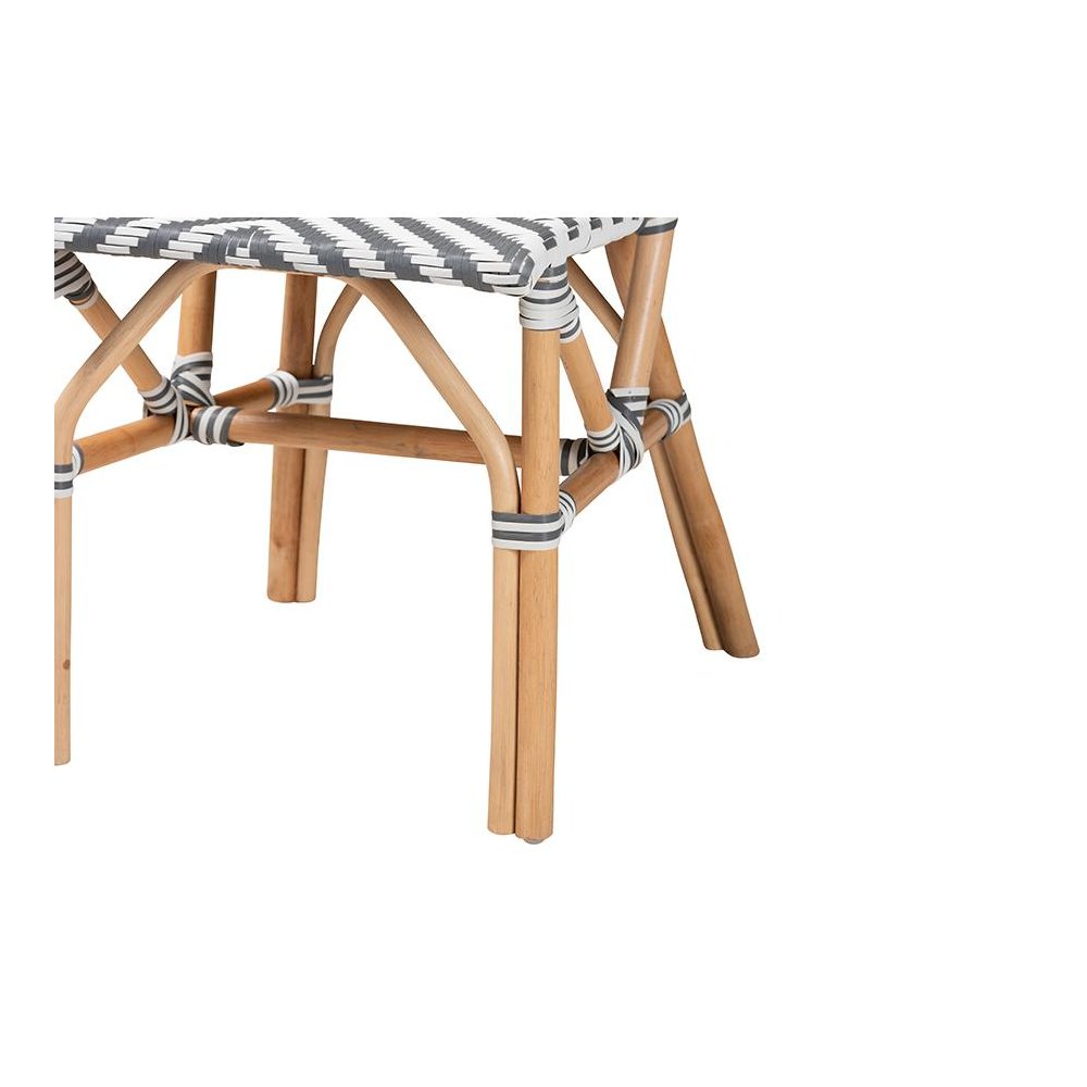 French Grey and White Weaving and Natural Rattan Bistro Chair. Picture 6