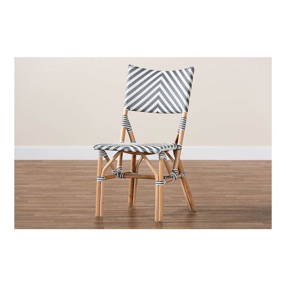 French Grey and White Weaving and Natural Rattan Bistro Chair. Picture 9
