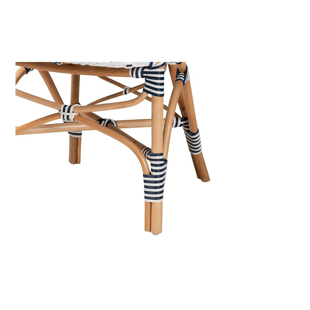 French Blue and White Weaving and Natural Rattan Bistro Chair. Picture 6