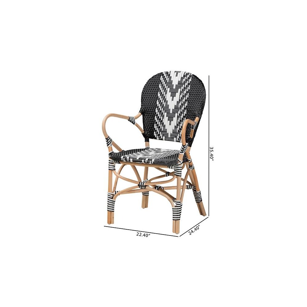 French Two-Tone Black and White Weaving and Natural Rattan Indoor Dining Chair. Picture 10