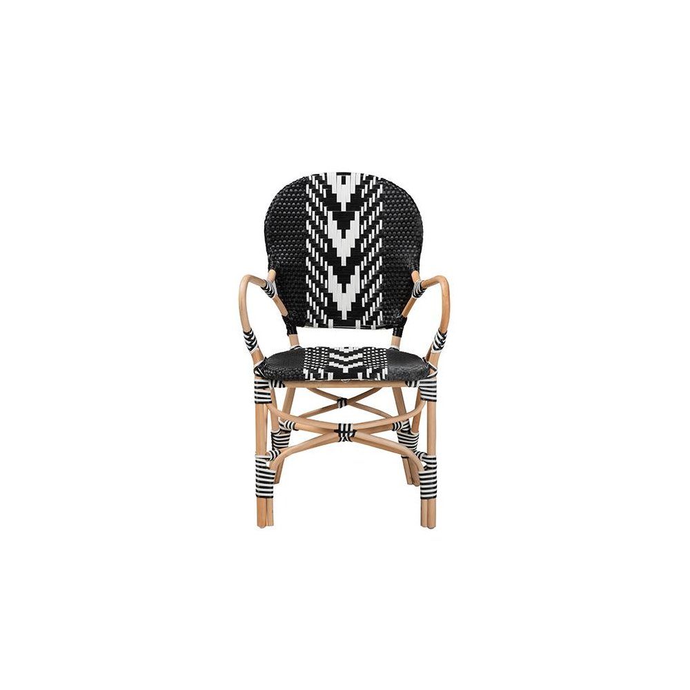 French Two-Tone Black and White Weaving and Natural Rattan Indoor Dining Chair. Picture 2