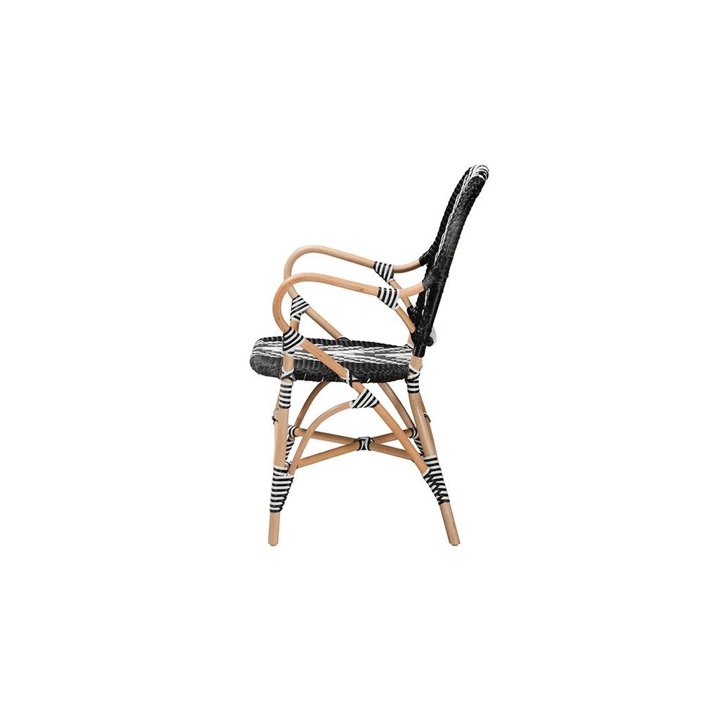 French Two-Tone Black and White Weaving and Natural Rattan Indoor Dining Chair. Picture 3