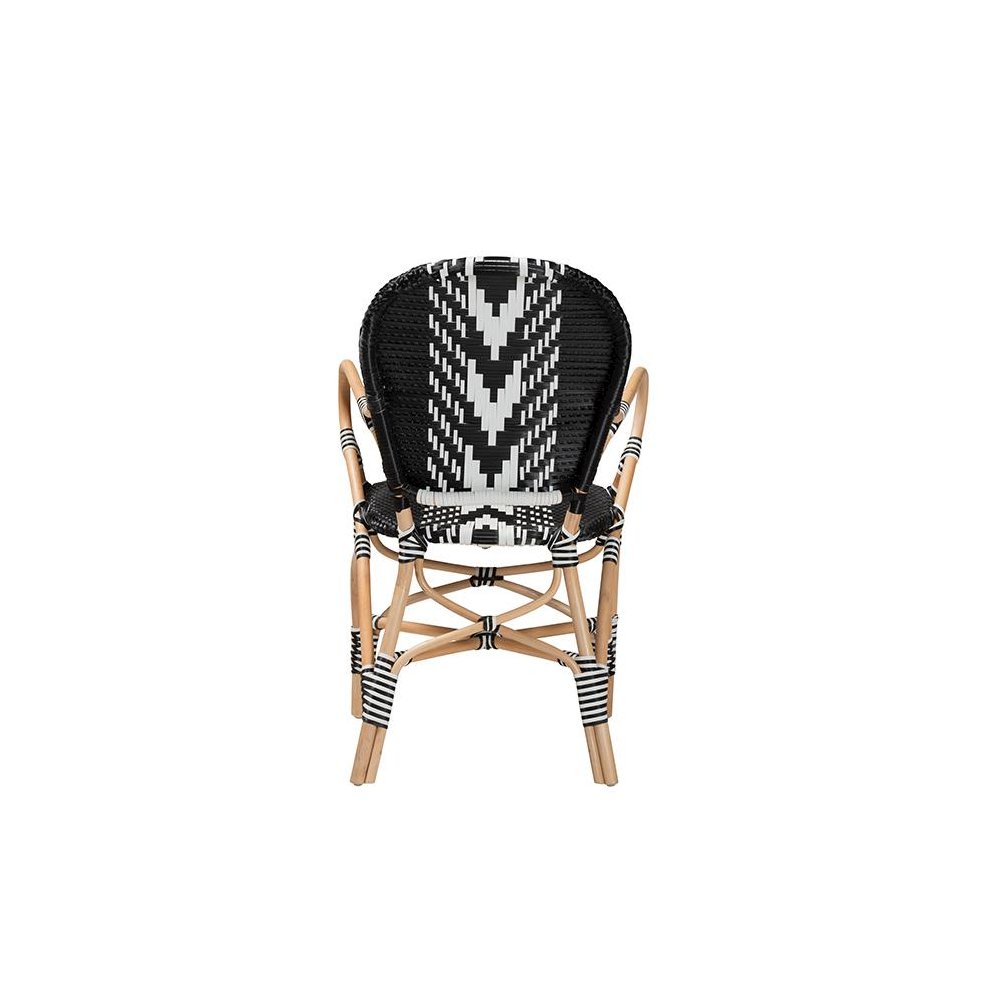 French Two-Tone Black and White Weaving and Natural Rattan Indoor Dining Chair. Picture 4