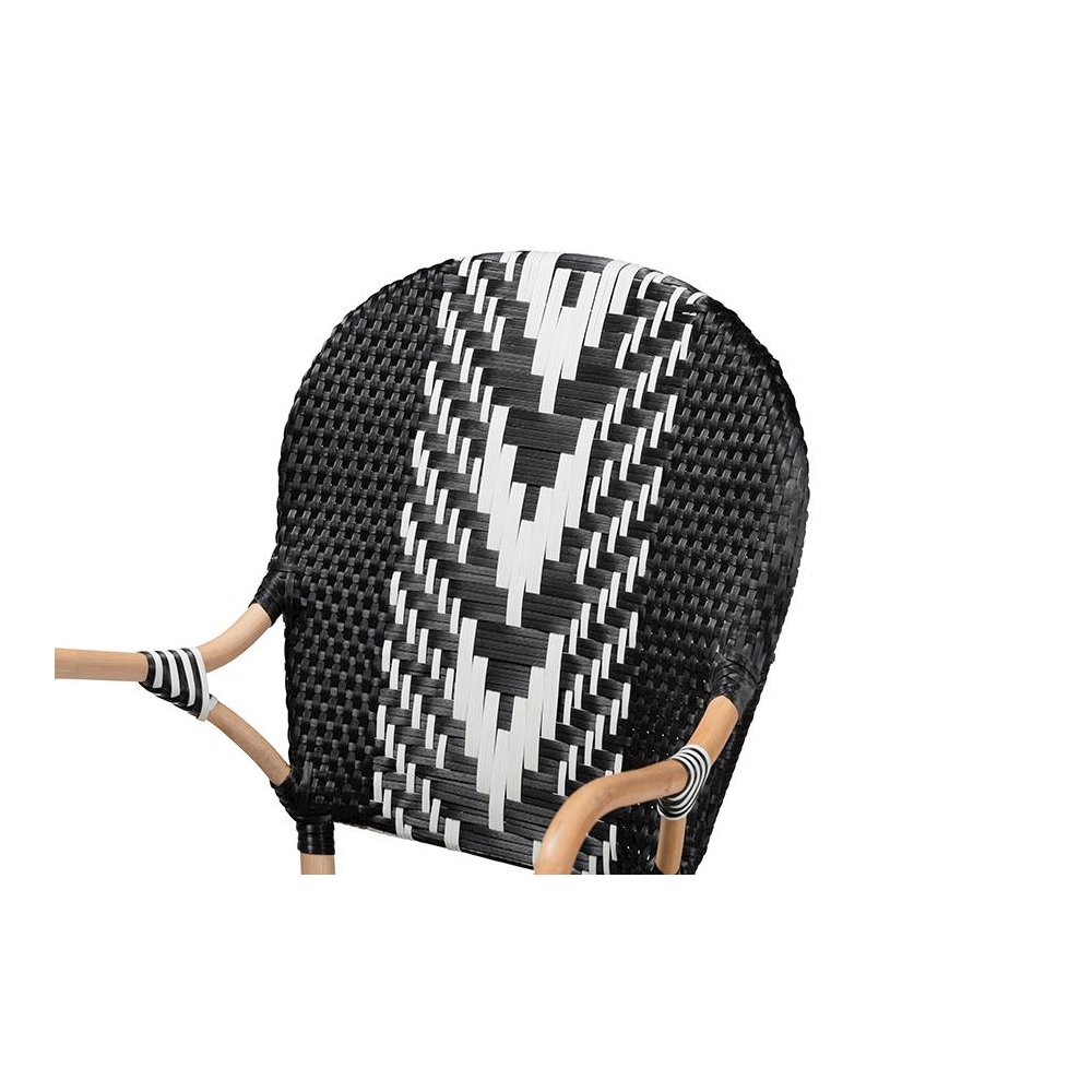 French Two-Tone Black and White Weaving and Natural Rattan Indoor Dining Chair. Picture 5