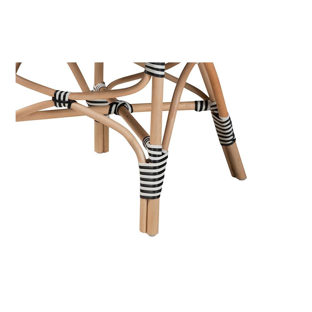 French Two-Tone Black and White Weaving and Natural Rattan Indoor Dining Chair. Picture 6