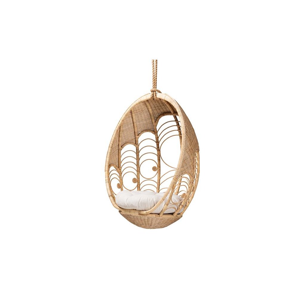bali & pari Umika Modern Bohemian Natural Brown Rattan Hanging Chair. Picture 1