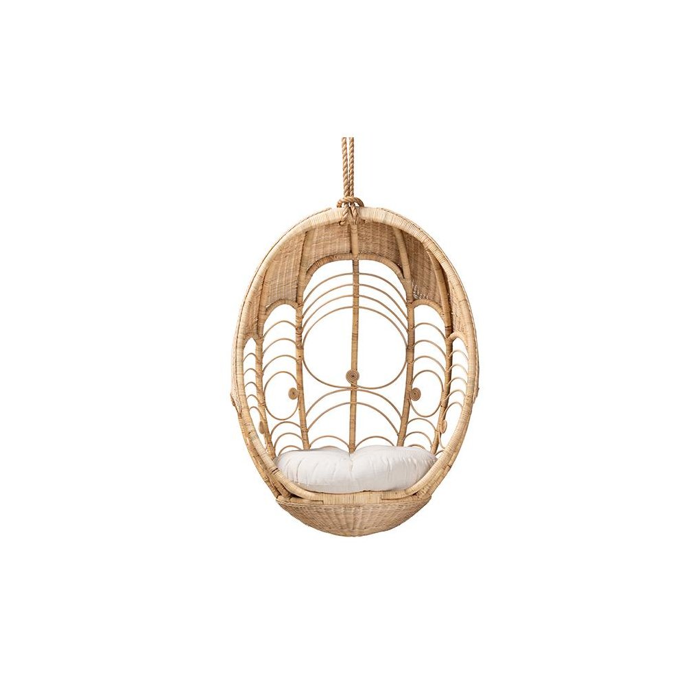 bali & pari Umika Modern Bohemian Natural Brown Rattan Hanging Chair. Picture 2
