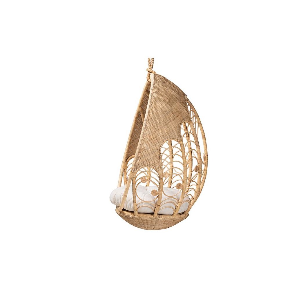 bali & pari Umika Modern Bohemian Natural Brown Rattan Hanging Chair. Picture 3