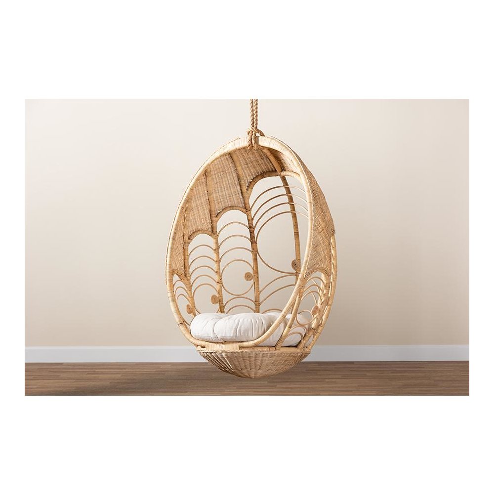 bali & pari Umika Modern Bohemian Natural Brown Rattan Hanging Chair. Picture 8