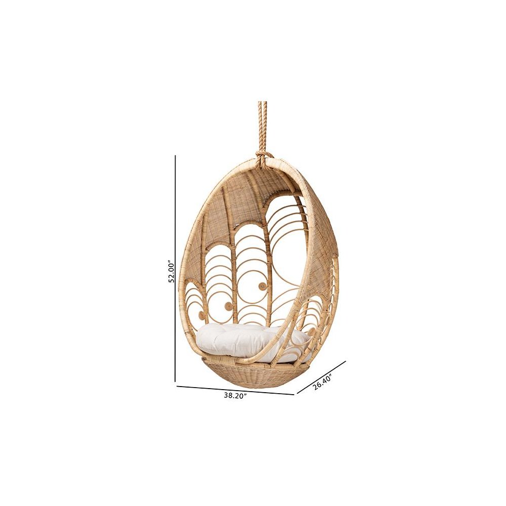 bali & pari Umika Modern Bohemian Natural Brown Rattan Hanging Chair. Picture 9