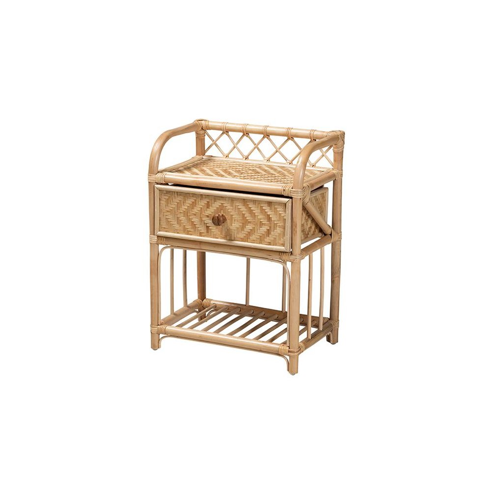 bali & pari Kobie Modern Bohemian Natural Brown Rattan 1-Drawer Nightstand. Picture 1