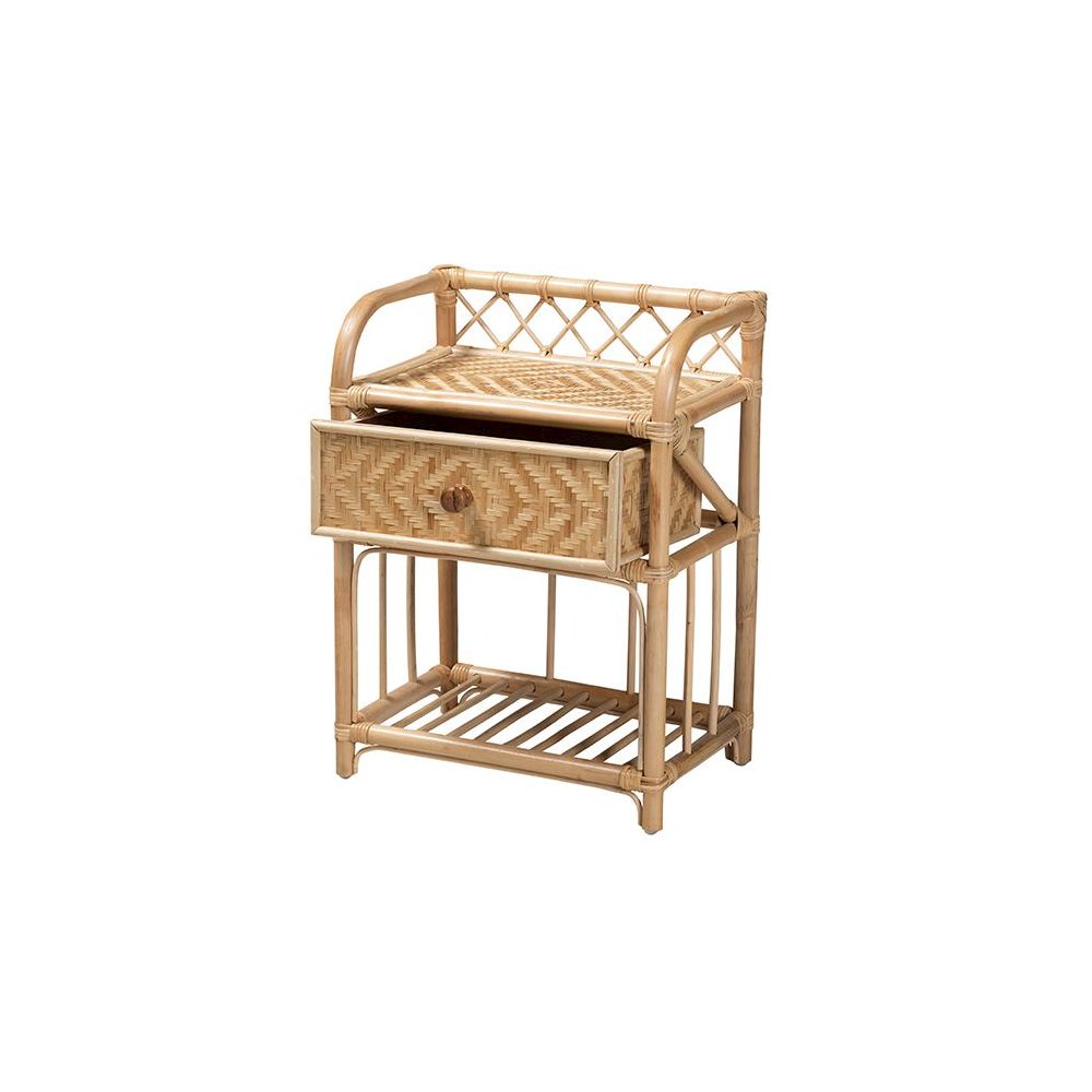 bali & pari Kobie Modern Bohemian Natural Brown Rattan 1-Drawer Nightstand. Picture 2