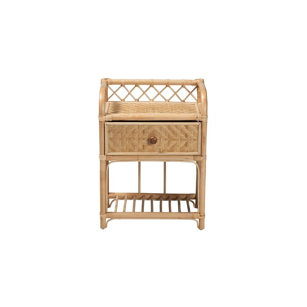 bali & pari Kobie Modern Bohemian Natural Brown Rattan 1-Drawer Nightstand. Picture 3