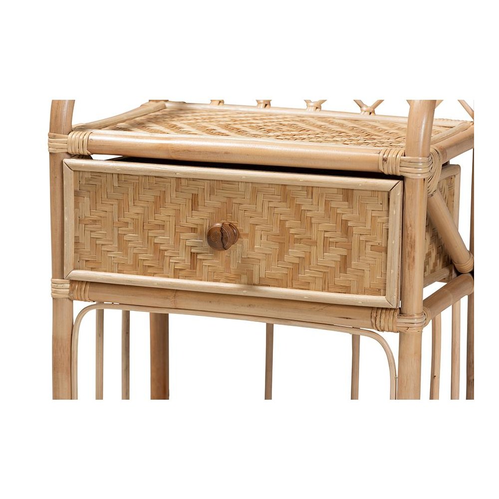 bali & pari Kobie Modern Bohemian Natural Brown Rattan 1-Drawer Nightstand. Picture 5