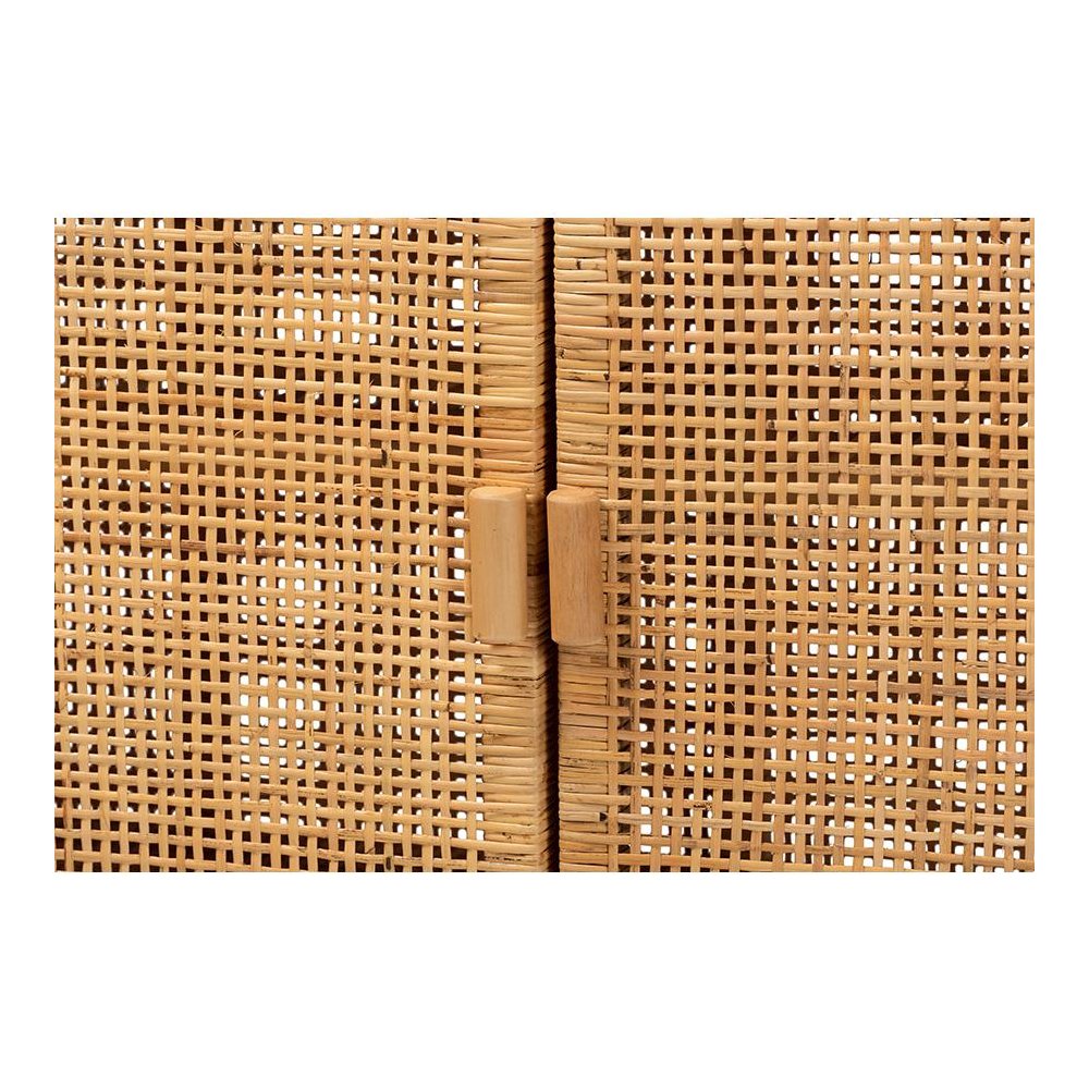 Bohemian Natural Brown Rattan and Mahogany Wood Storage Cabinet. Picture 6